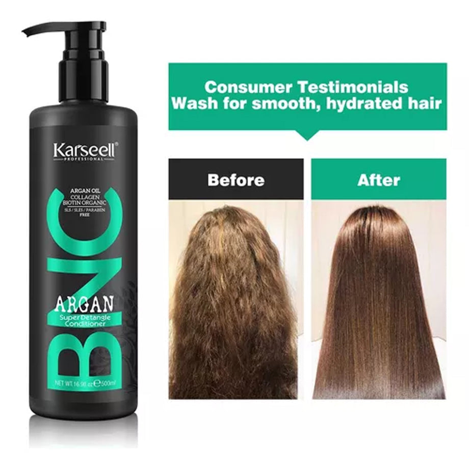 Special Offer Bundle Karseell Keratin Straightening Treatment with Organic Biotin Shampoo, Collagen Detangle Conditioner, Relax and Repair Dry Damaged Hair, BNC Professional Results - 500 ml