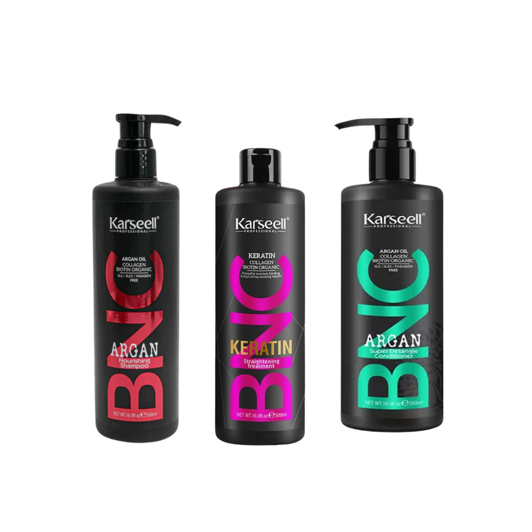 Special Offer Bundle Karseell Keratin Straightening Treatment with Organic Biotin Shampoo, Collagen Detangle Conditioner, Relax and Repair Dry Damaged Hair, BNC Professional Results - 500 ml